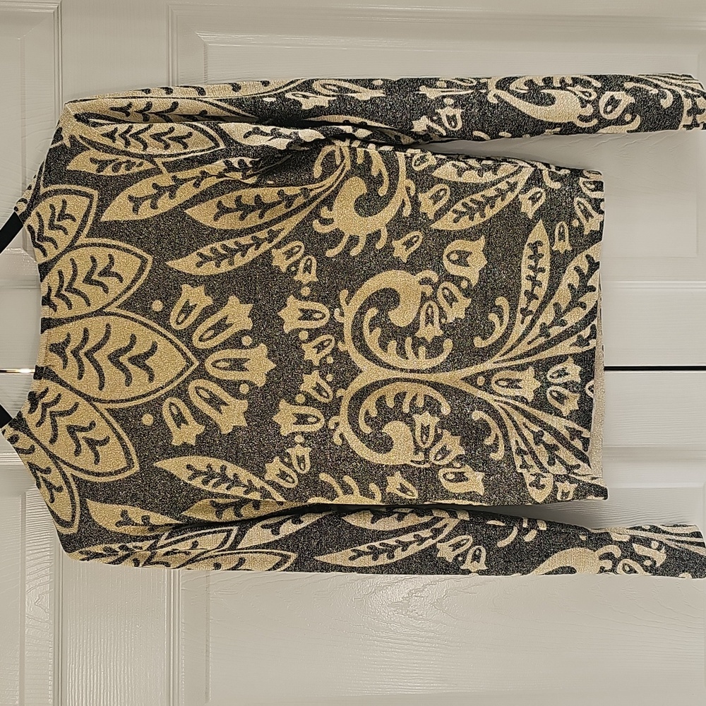 New Pierre Women's Long Sleeve Shimmery V-Neck Sweater Gold Black Large Holiday - Picture 3 of 12
